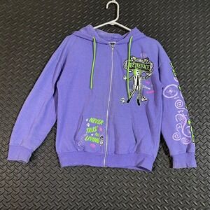 Beetlejuice Hoodie‎ Women XS Purple Zip Up "Never Trust the Living" Graphic Goth